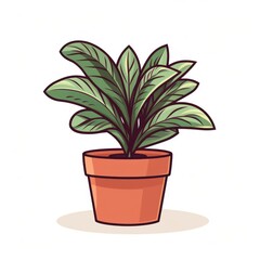 House plant in a pot, cartoon sticker design