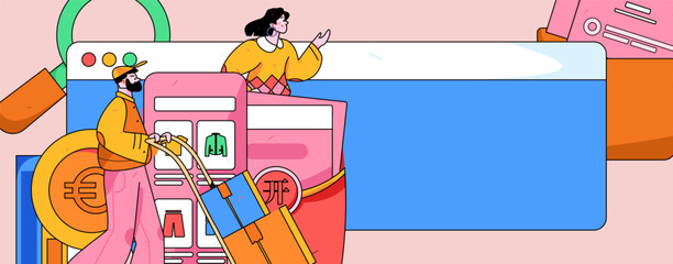 Holiday Shopping E-Commerce Online Shopping People Flat Vector Concept Operation Hand Drawn Illustration
