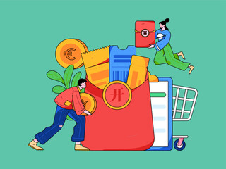 Holiday Shopping E-Commerce Online Shopping People Flat Vector Concept Operation Hand Drawn Illustration
