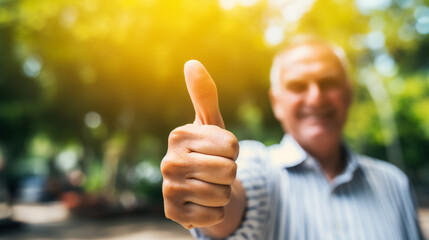 Man with Thumb Up, smiling, blurred background