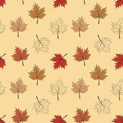 Autumn leaves seamless pattern. Vector illustration. Leaves background.