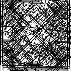 A large spider sits in the center of a structure with straight thin beams.