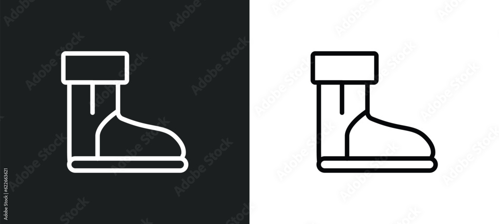 Poster snow boot outline icon in white and black colors. snow boot flat vector icon from winter collection 