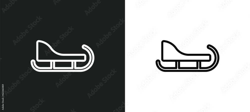 Poster sledge outline icon in white and black colors. sledge flat vector icon from winter collection for we