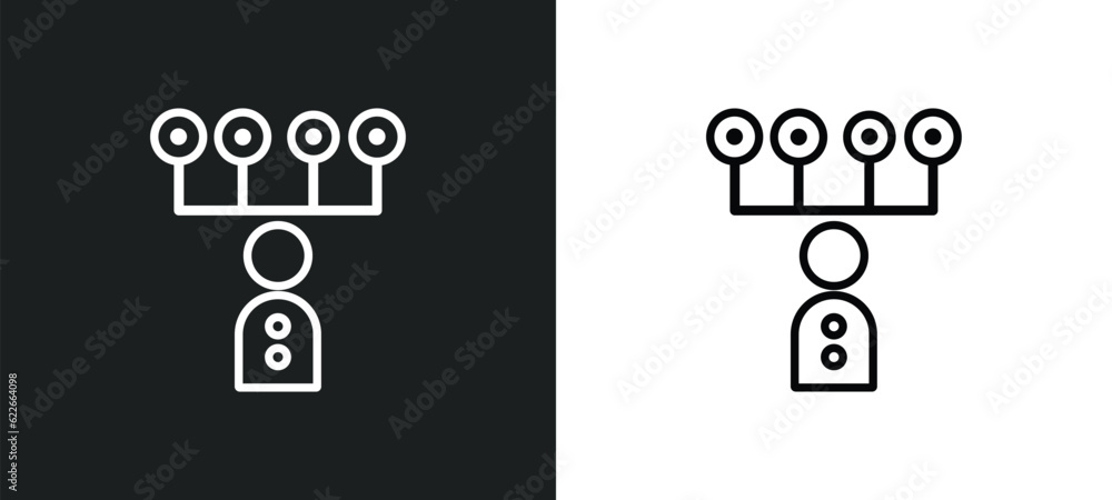 Poster multitasking man outline icon in white and black colors. multitasking man flat vector icon from web 