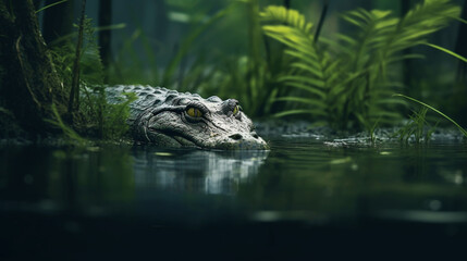 crocodile in water HD 8K wallpaper Stock Photographic Image - obrazy, fototapety, plakaty