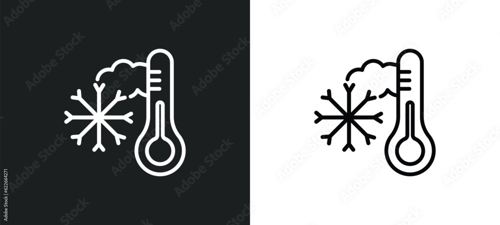 Poster freezing outline icon in white and black colors. freezing flat vector icon from weather collection f