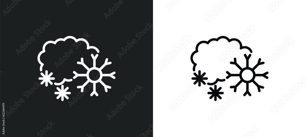 Poster snowing outline icon in white and black colors. snowing flat vector icon from weather collection for
