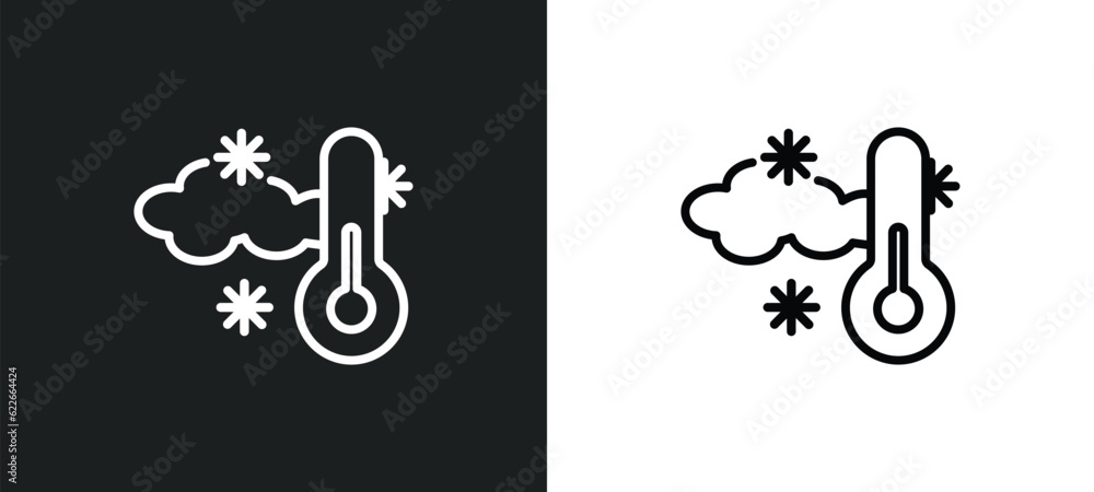 Poster cold outline icon in white and black colors. cold flat vector icon from weather collection for web, 