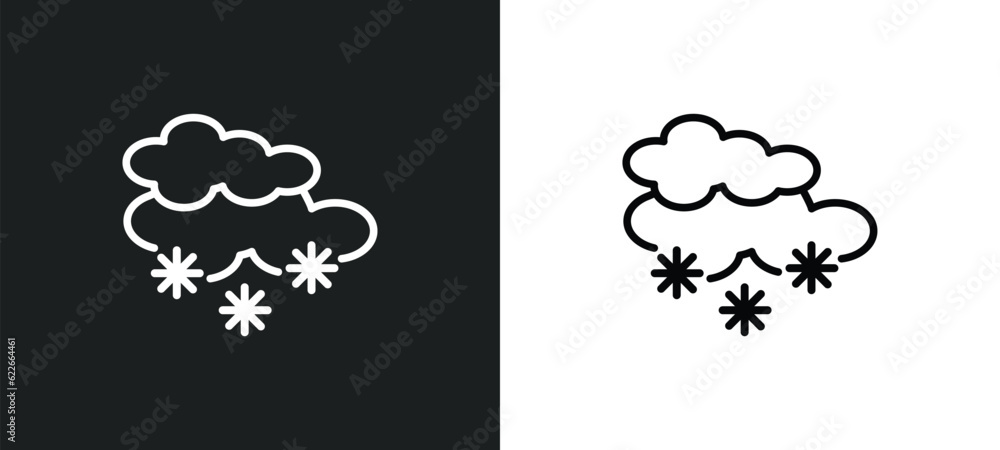 Poster snowy outline icon in white and black colors. snowy flat vector icon from weather collection for web