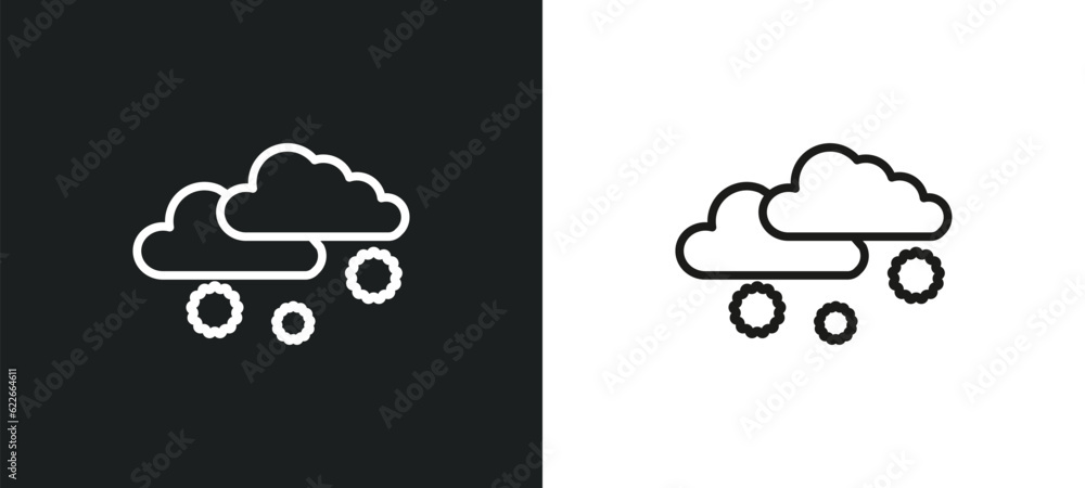 Poster snow cloud outline icon in white and black colors. snow cloud flat vector icon from weather collecti