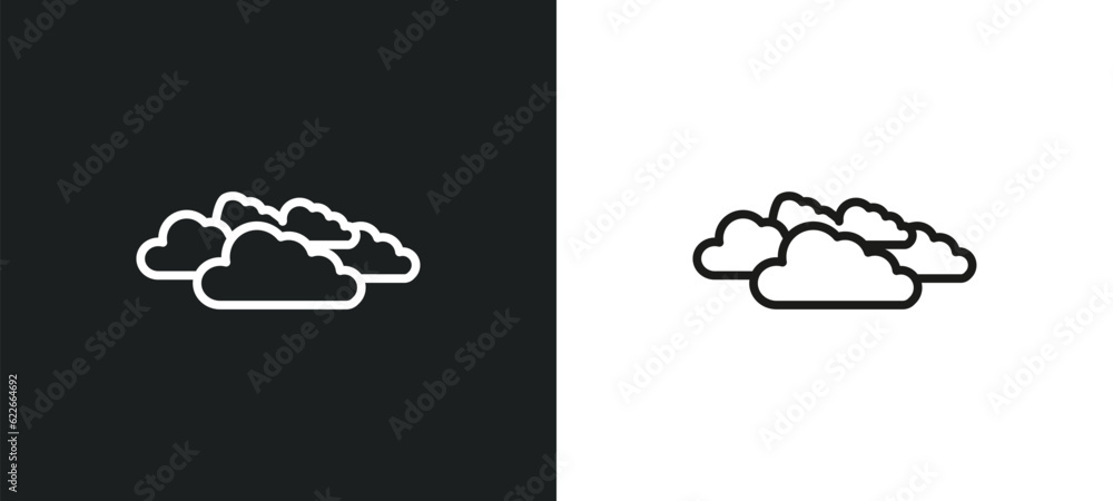 Poster overcast outline icon in white and black colors. overcast flat vector icon from weather collection f