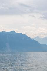 Panorama of Embankment of town of Vevey, Switzerland