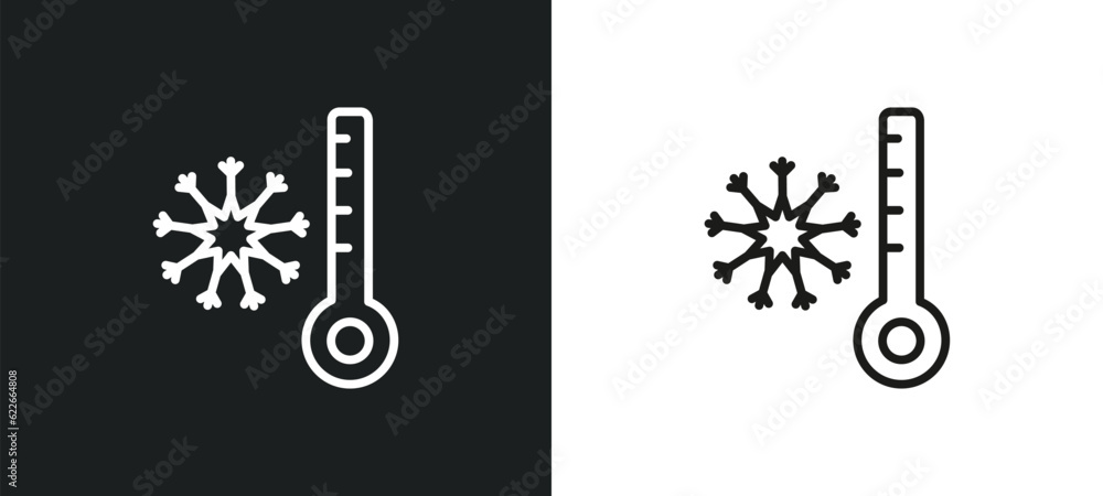 Poster freezing outline icon in white and black colors. freezing flat vector icon from weather collection f