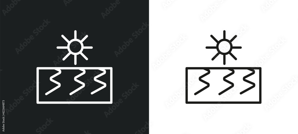 Poster drought outline icon in white and black colors. drought flat vector icon from weather collection for