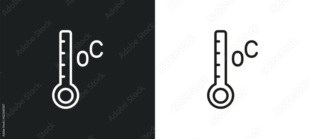 Poster celsius outline icon in white and black colors. celsius flat vector icon from weather collection for