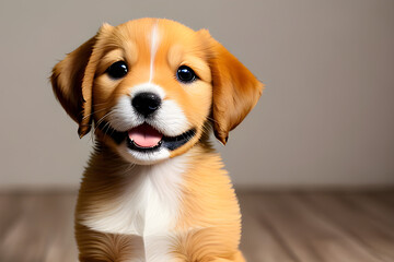 golden retriever puppy's smile. Generative AI
