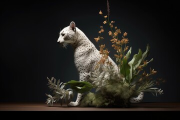 White lion with green moss on its back. Generated AI