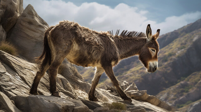donkey in the mountains HD 8K wallpaper Stock Photographic Image