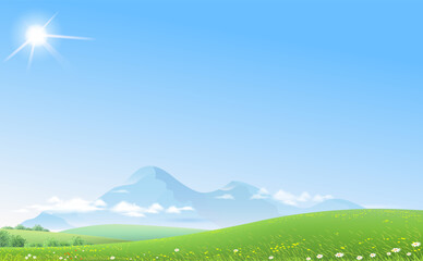 Obraz na płótnie Canvas Landscape with green field and green hills