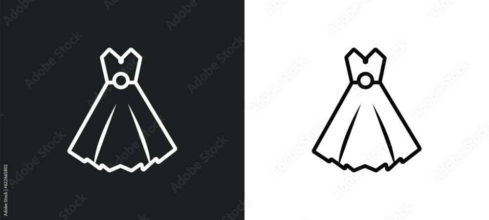 Poster gown outline icon in white and black colors. gown flat vector icon from user collection for web, mob