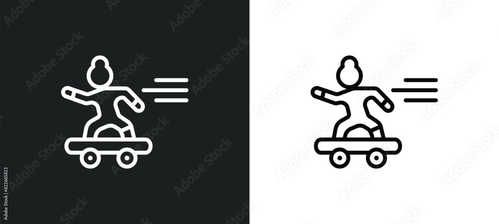 Poster skater outline icon in white and black colors. skater flat vector icon from user collection for web,
