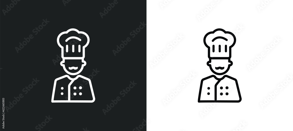 Poster pastry chef outline icon in white and black colors. pastry chef flat vector icon from user collectio