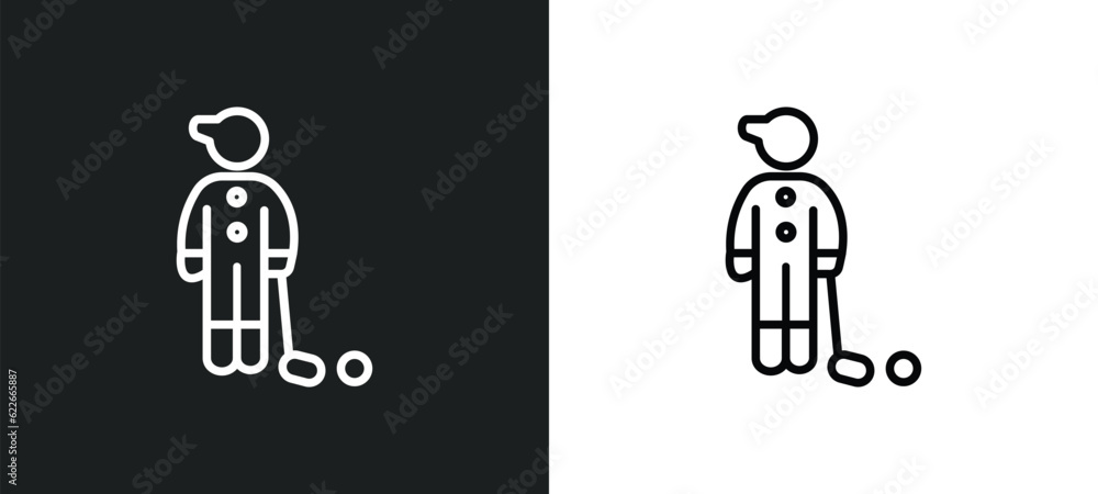 Poster golfer outline icon in white and black colors. golfer flat vector icon from user collection for web,