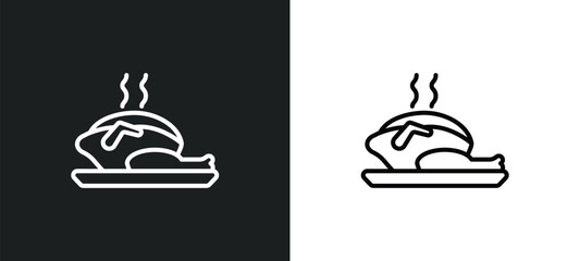 roasted turkey outline icon in white and black colors. roasted turkey flat vector icon from united states of america collection for web, mobile apps and ui.