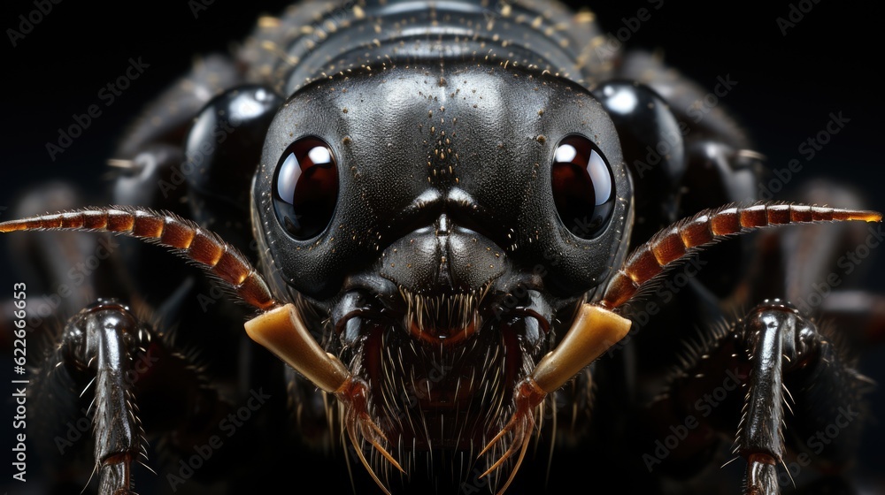Poster a close up of a bug with its mouth open. generative ai image.