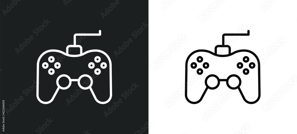 Poster game controller cross outline icon in white and black colors. game controller cross flat vector icon