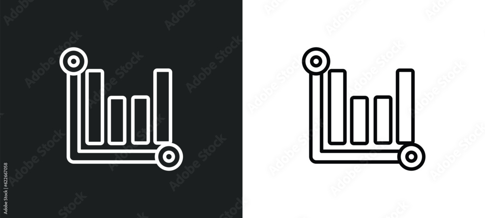 Poster data analytics dual bars outline icon in white and black colors. data analytics dual bars flat vecto