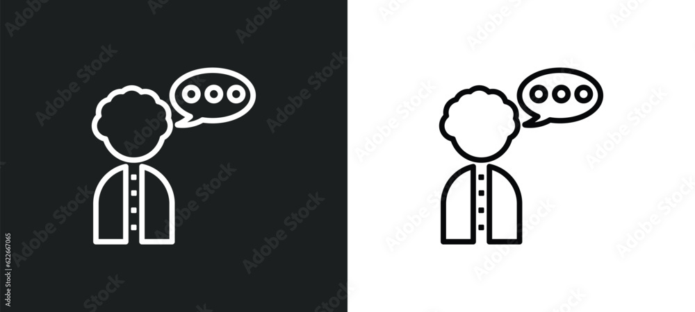 Poster user data speech interface outline icon in white and black colors. user data speech interface flat v