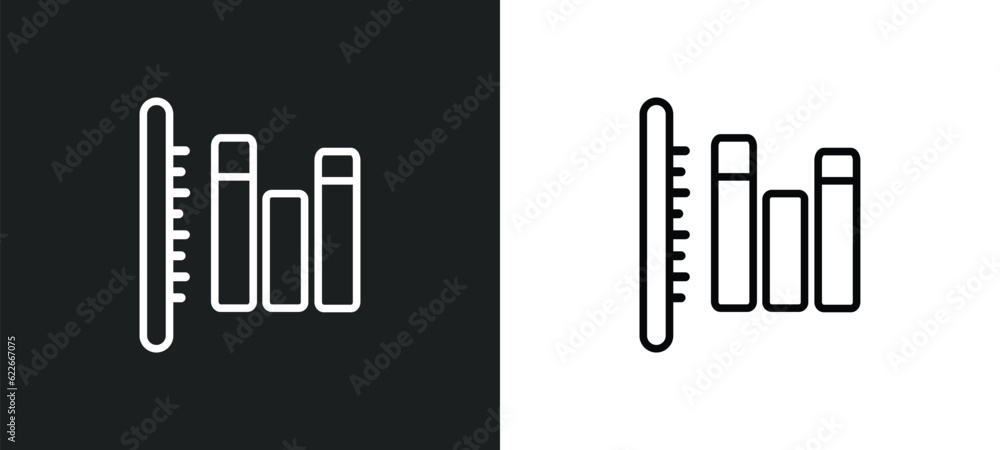 Poster multiple variable vertical bars outline icon in white and black colors. multiple variable vertical b