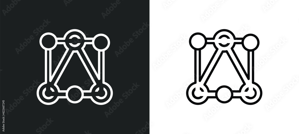 Poster data interconnected outline icon in white and black colors. data interconnected flat vector icon fro