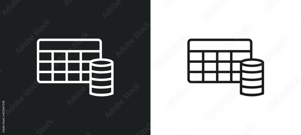 Poster table for data outline icon in white and black colors. table for data flat vector icon from user int