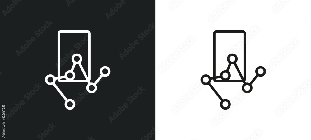 Poster mobile stock data analysis outline icon in white and black colors. mobile stock data analysis flat v