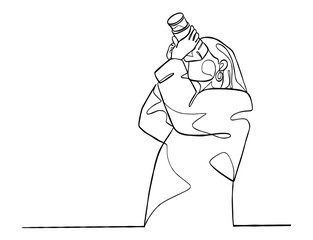 Continuous one line drawing of woman with camera. Vector illustration.