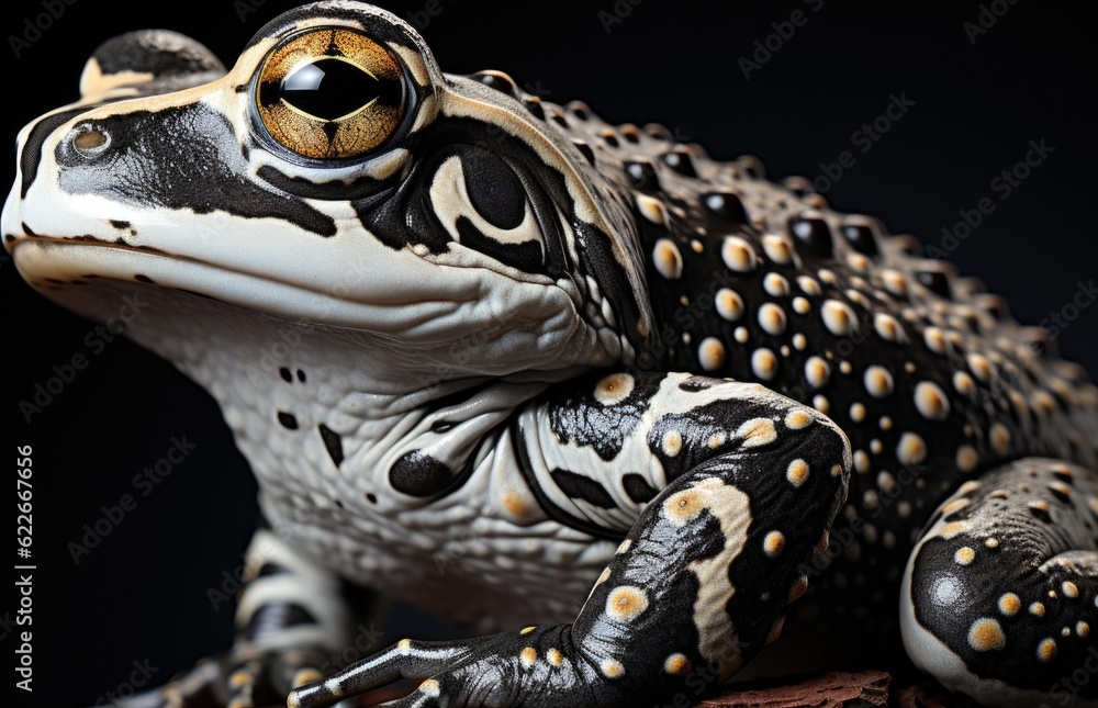 Poster a close up of a statue of a frog. generative ai image.