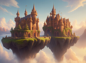 Enchanted castle in the clouds. Ai generated