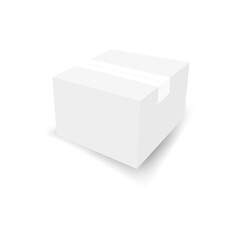 White box mockup vector 3D model. Isolated blank realistic closed cardboard box mockup template
