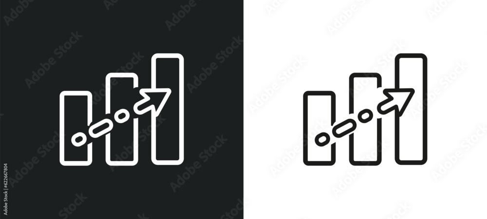 Poster bars chart interface ascending outline icon in white and black colors. bars chart interface ascendin