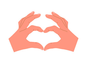 Hands fold the shape of heart. Human hand gesture. Vector illustration on an isolated white background.
