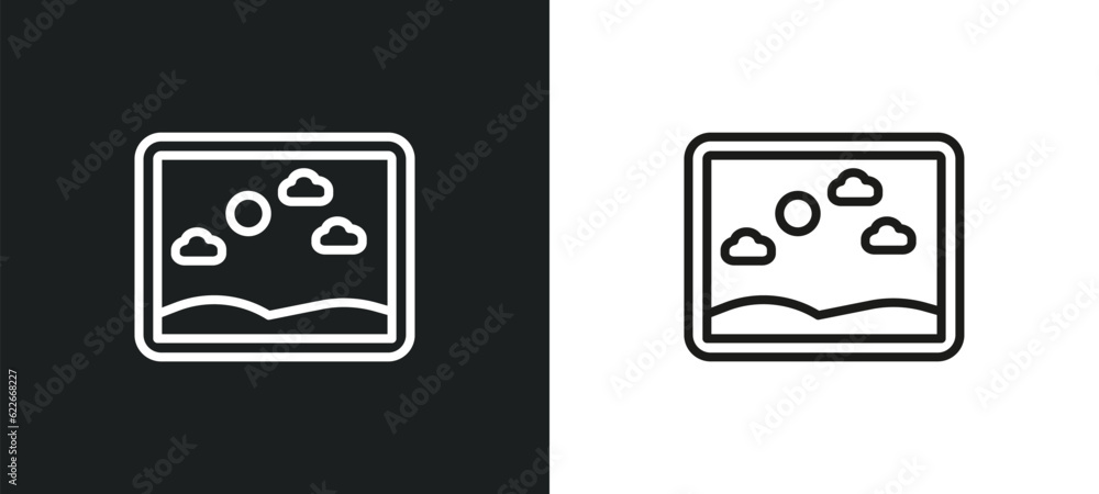 Poster four expand arrows outline icon in white and black colors. four expand arrows flat vector icon from 