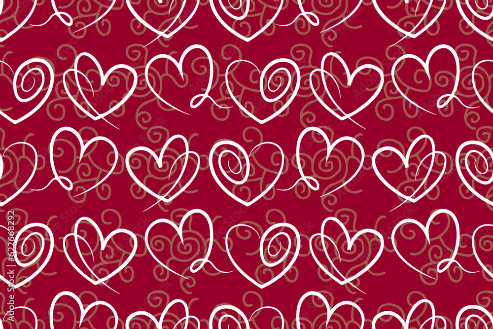 Poster seamless hearts pattern. line art white hearts with continuous line. abstract heart pattern for vale