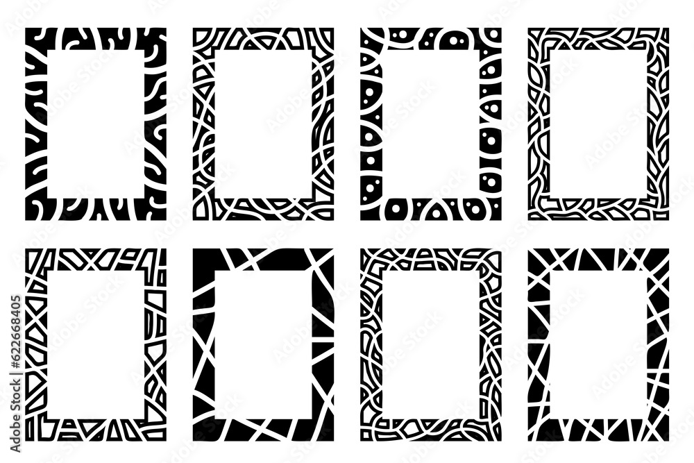 Poster black rectangle vertical mosaic frames. frames collection, monochrome flat borders. copy space for y