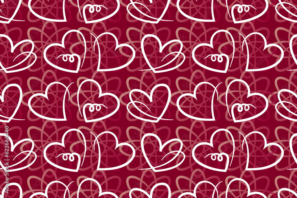 Poster seamless hearts pattern. line art white hearts with continuous line. abstract heart pattern for vale