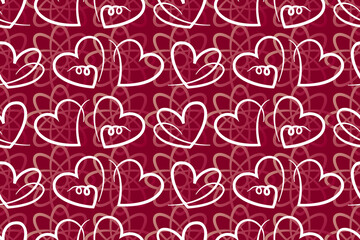 seamless hearts pattern. Line art white hearts with continuous line. Abstract heart pattern for Valentine's day, invitation cards, wallpaper design, postcards, textile, wrapping paper and other.