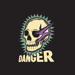 Skull danger art Illustration hand drawn style for tattoo, sticker, logo etc