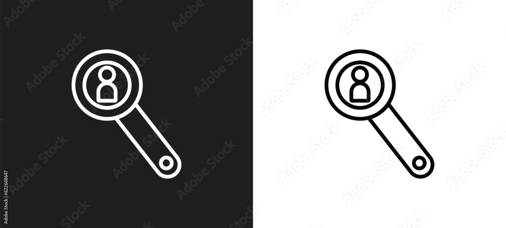Poster looking outline icon in white and black colors. looking flat vector icon from user interface collect